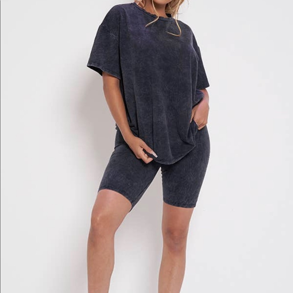 Mineral Wash Oversized Tee & Bike Shorts Set